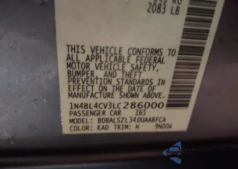 2020 Nissan Altima Sr Fwd из США, поврежденный, VIN 1N4BL4CV3LC286000